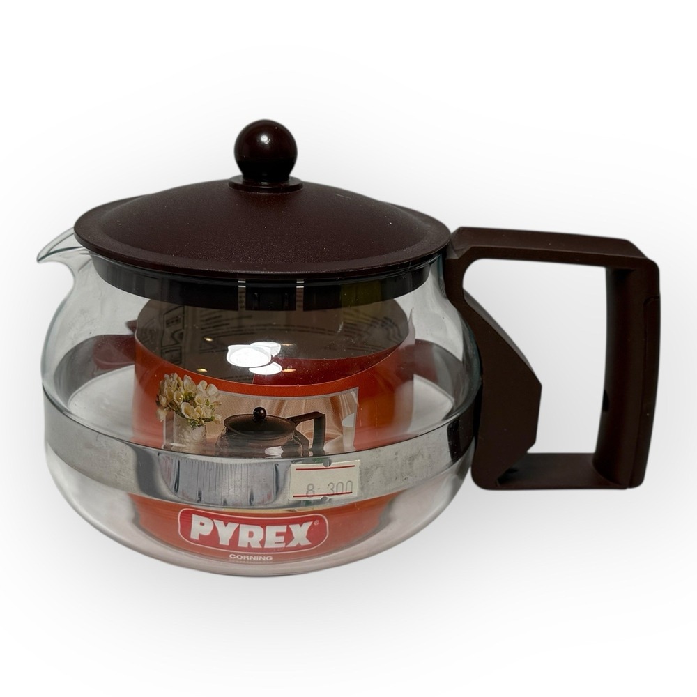 VTG NOS Pyrex Glass Tea Pot 1.2L #771 Brown Plastic Lid & Handle France 1980s